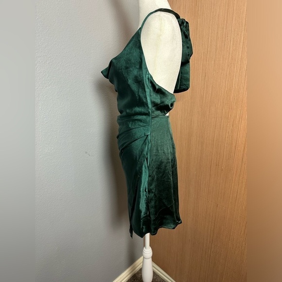 Here Comes The Sun Forrest Green Satin Mini Dress, Size Small (v) - Picture 3 of 9